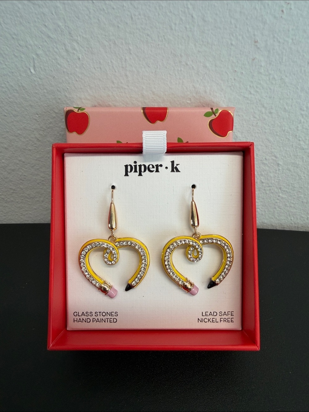 Piper K | Whimsical Yellow Heart Pencil Drop Rhinestone Earrings